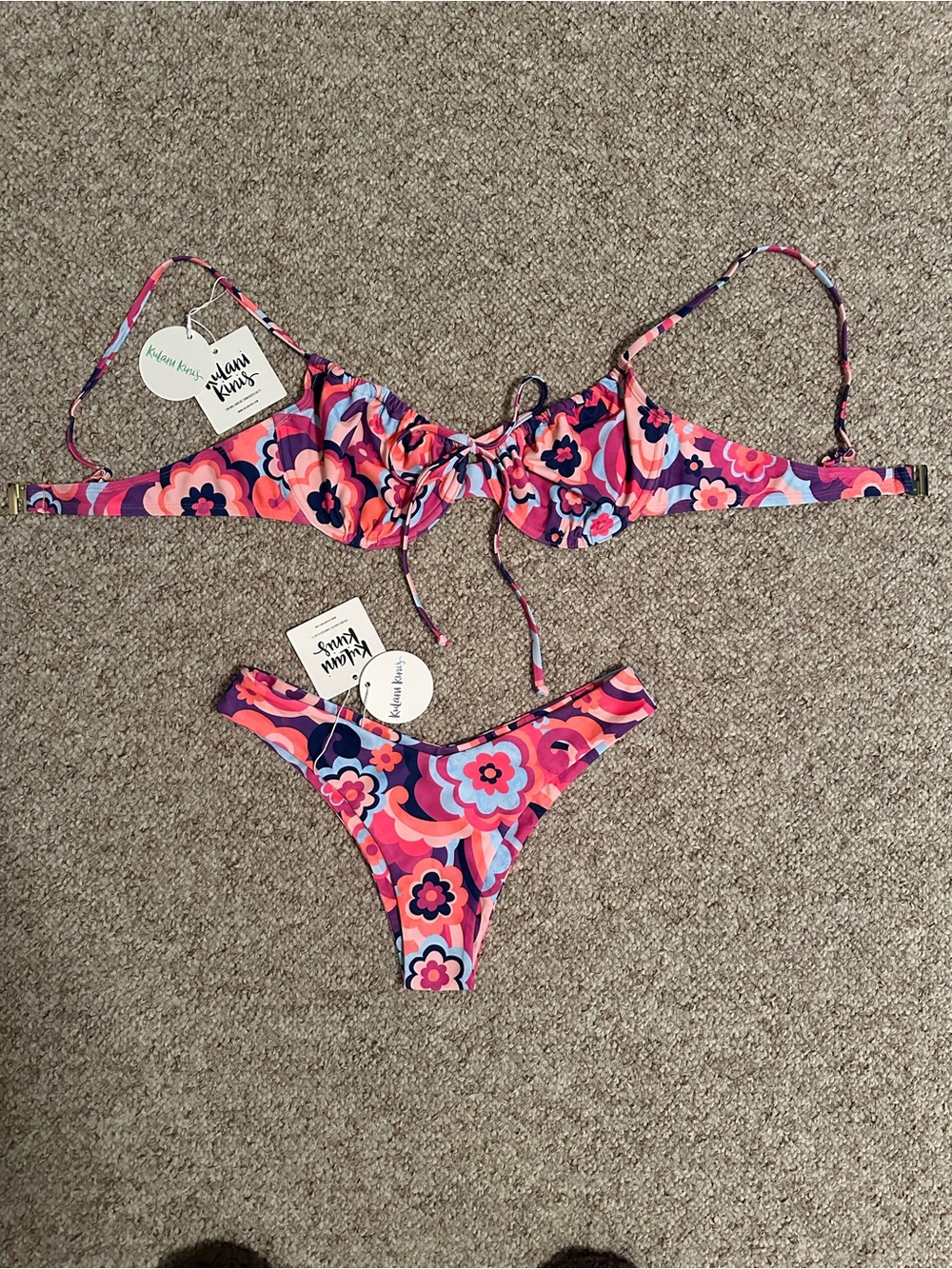 Kulani Kinis Floral Print Bikini in Pink, Purple & Blue
